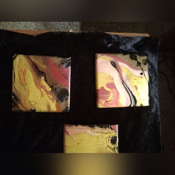 4" x 4" Original Art by Cleveland Paint Flow Artist. Ceramic Coasters Cork Back - Picture 8 of 9